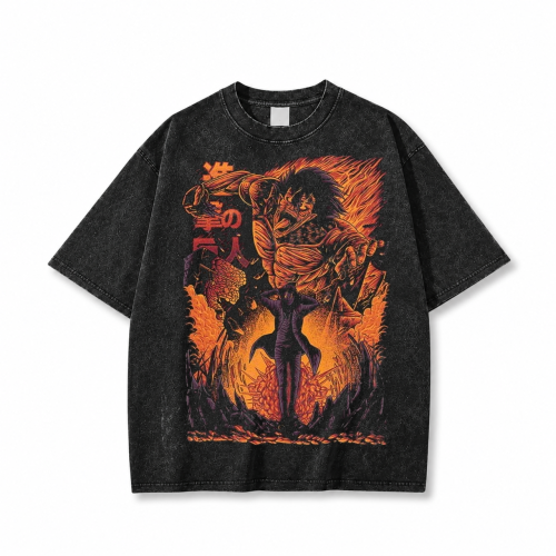 Koszulka Attack on Titan – czarna sprana, nadruk z przodu