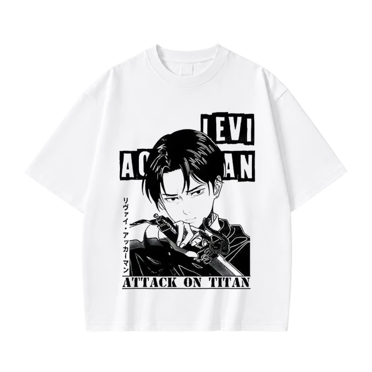 Koszulka Attack on Titan Levi Ackerman – biała, nadruk z przodu