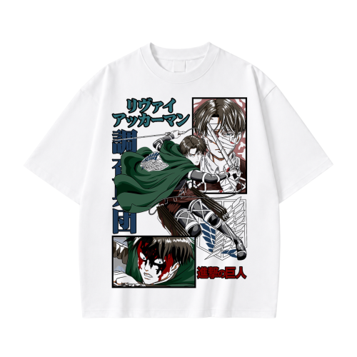Koszulka Attack on Titan Levi Ackerman – biała, nadruk z przodu