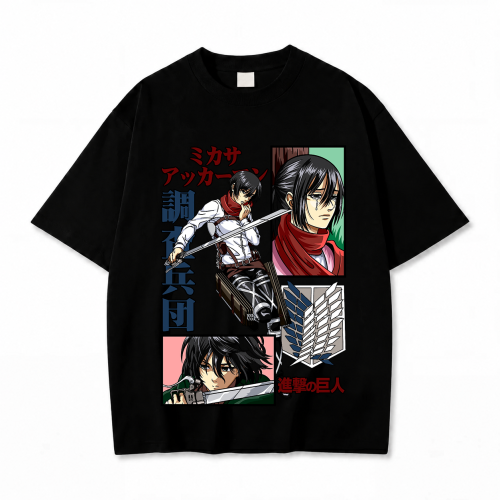 Koszulka Attack on Titan Mikasa Ackerman – czarna, nadruk z przodu
