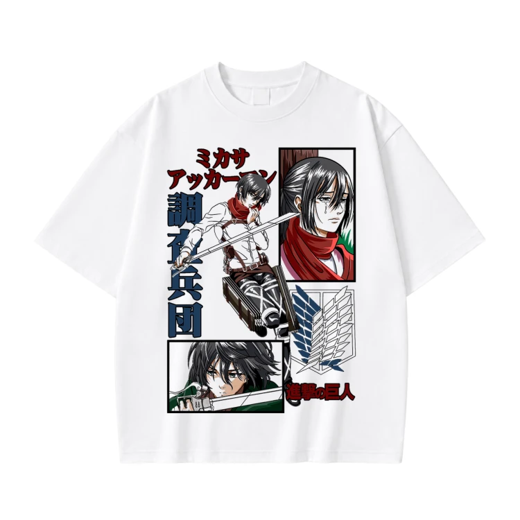 Koszulka Attack on Titan Mikasa Ackerman – biała, nadruk z przodu