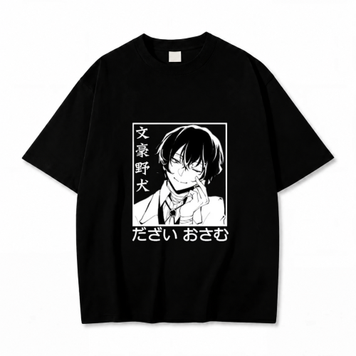Koszulka Bungou Stray Dogs – czarna, nadruk z przodu