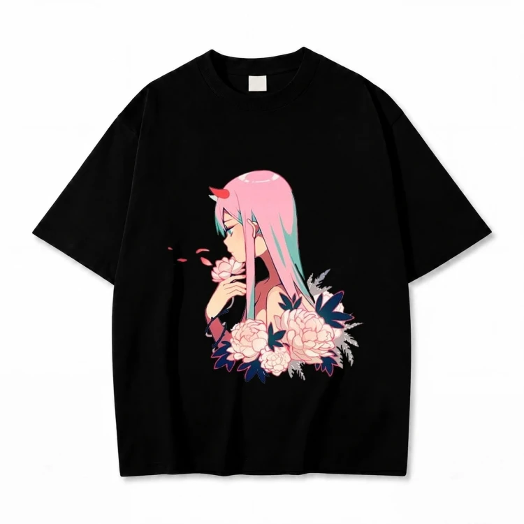 Koszulka Darling in the Franxx – czarna, nadruk z przodu