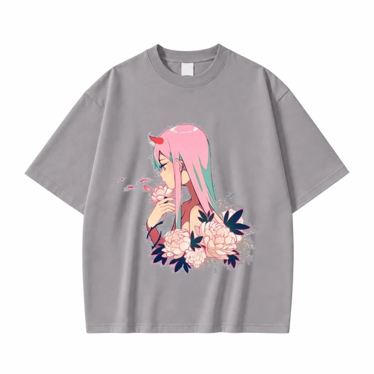 Koszulka Darling in the Franxx – szara, nadruk z przodu