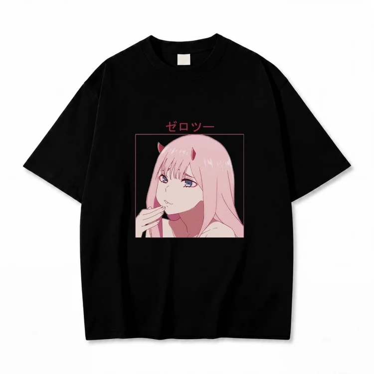 Koszulka Darling in the Franxx – czarna, nadruk z przodu