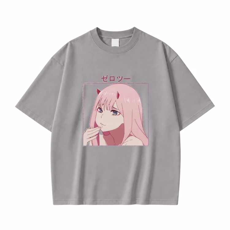 Koszulka Darling in the Franxx – szara, nadruk z przodu