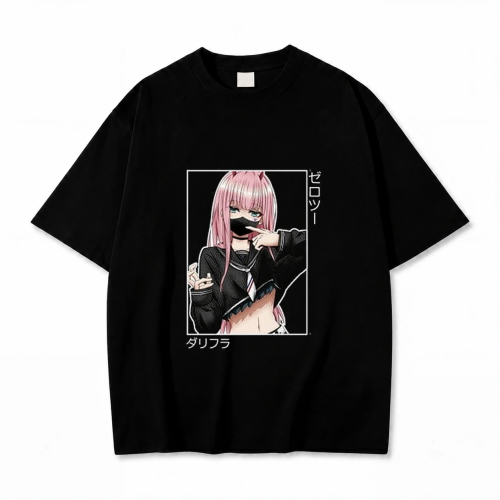 Koszulka Darling in the Franxx – czarna, nadruk z przodu