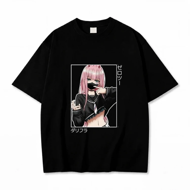Koszulka Darling in the Franxx – czarna, nadruk z przodu