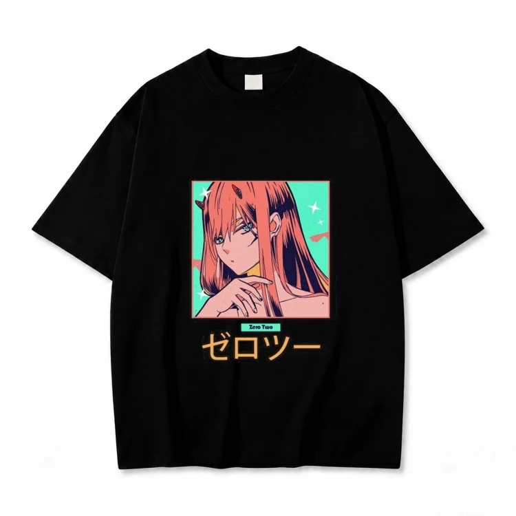 Koszulka Darling in the Franxx – czarna, nadruk z przodu