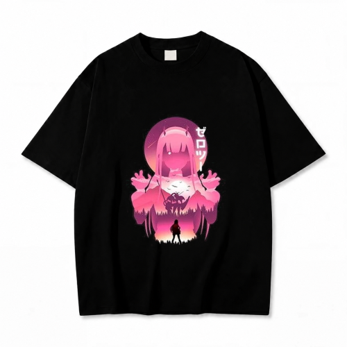 Koszulka Darling in the Franxx – czarna, nadruk z przodu