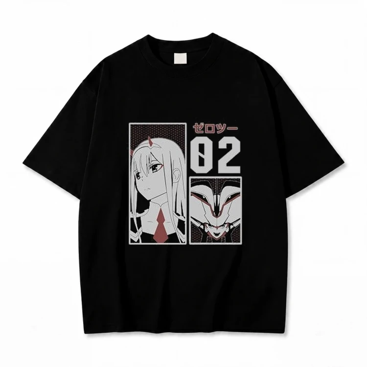 Koszulka Darling in the Franxx – czarna, nadruk z przodu