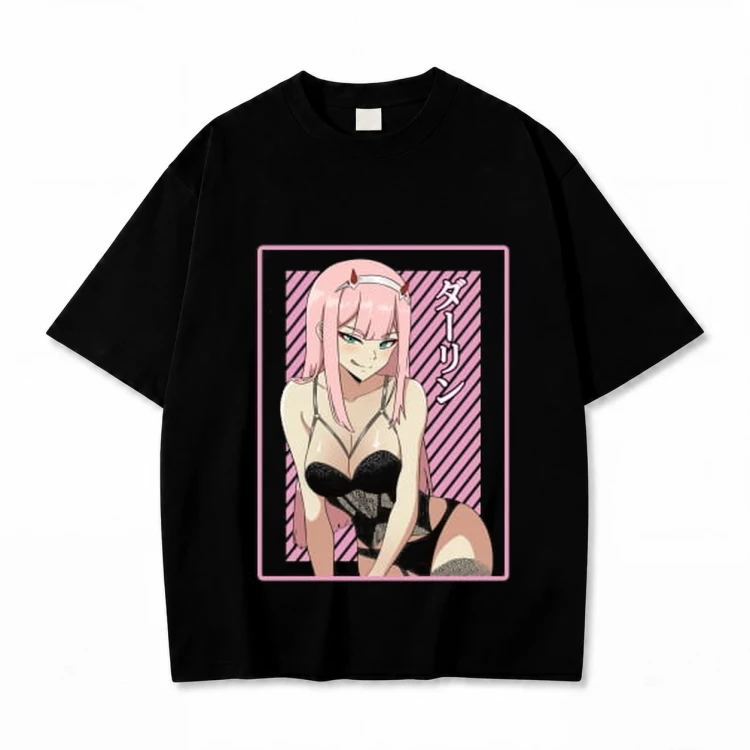 Koszulka Darling in the Franxx – czarna, nadruk z przodu