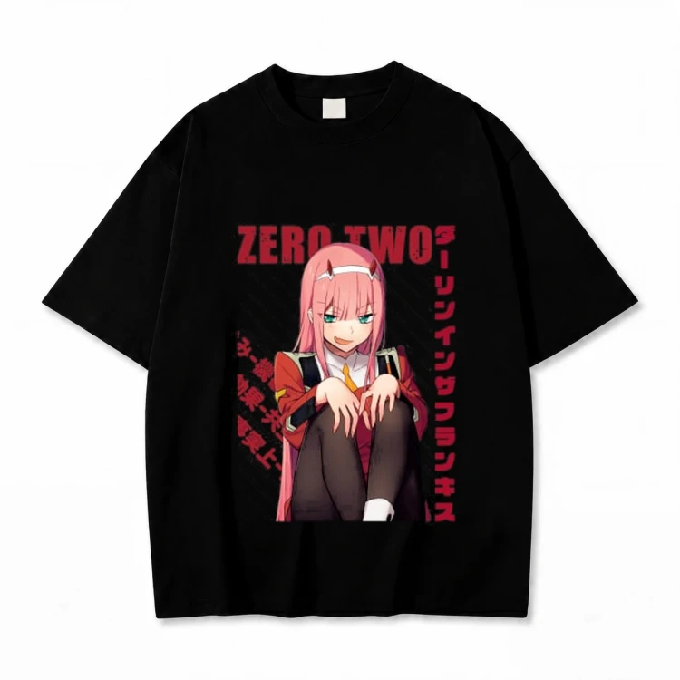 Koszulka Darling in the Franxx – czarna, nadruk z przodu