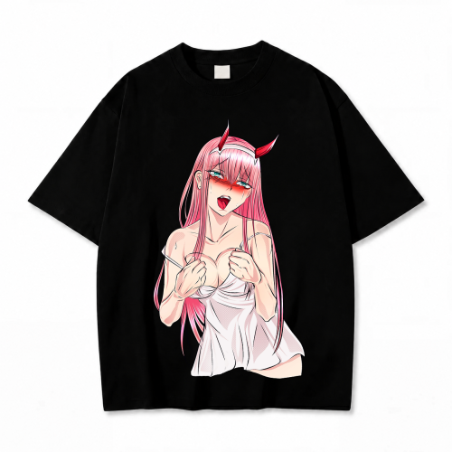 Koszulka Darling in the Franxx – czarna, nadruk z przodu