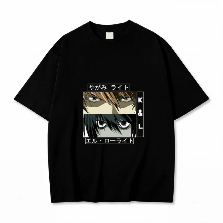 Koszulka Death Note Kira i L – czarna, nadruk z przodu
