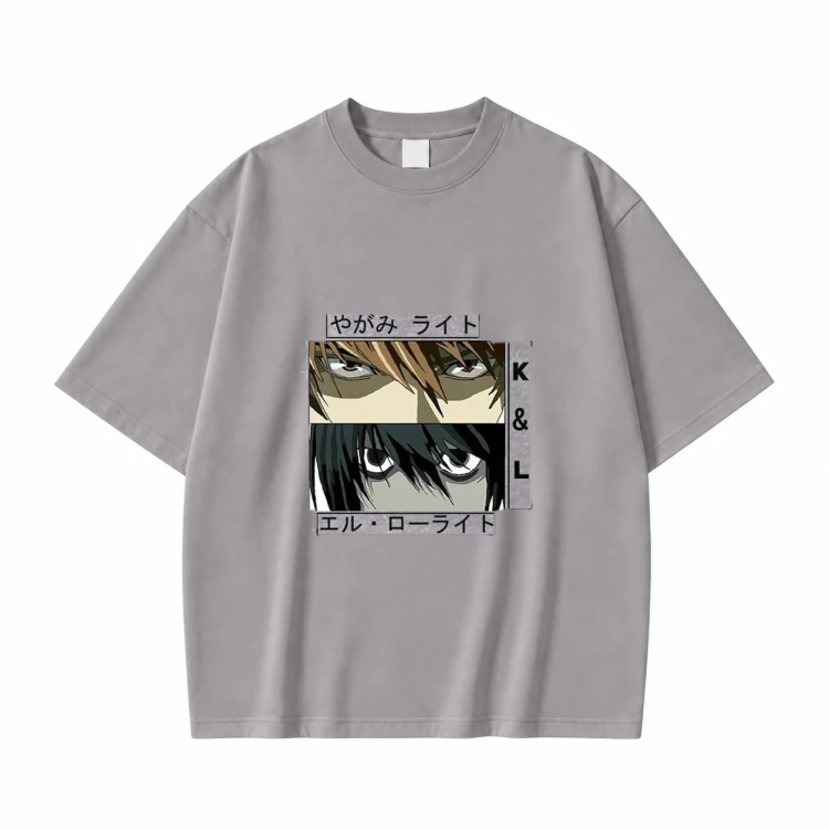 Koszulka Death Note Kira i L – szara, nadruk z przodu