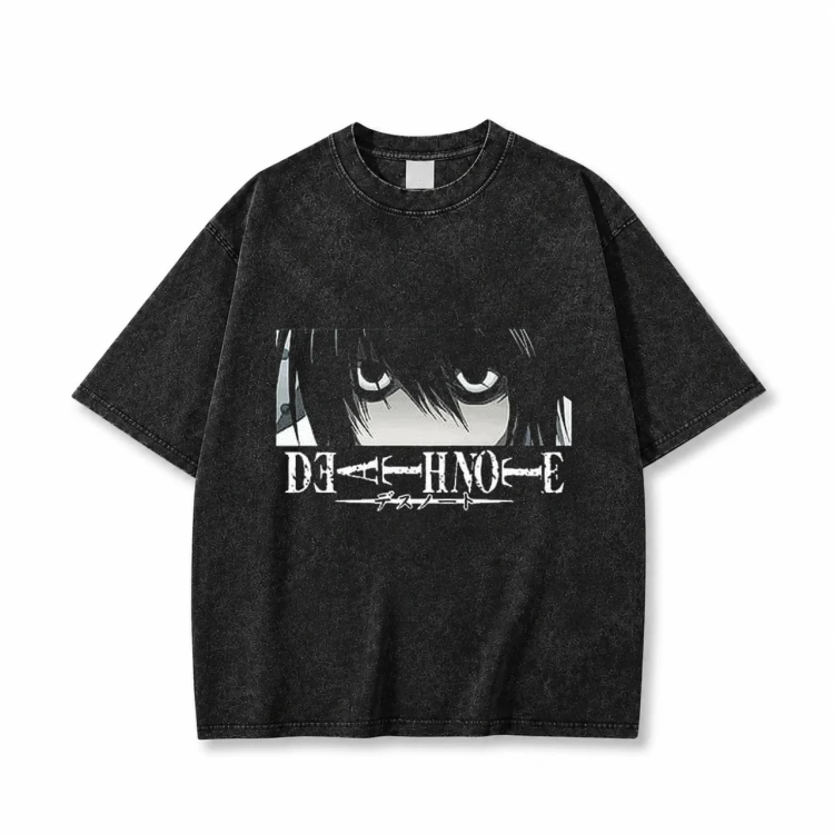 Koszulka Death Note – czarna sprana, nadruk z przodu