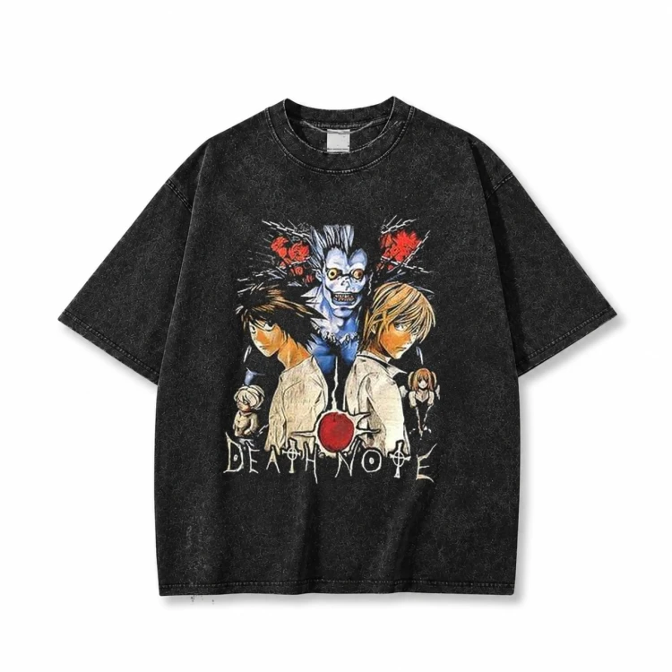 Koszulka Death Note – czarna sprana, nadruk z przodu
