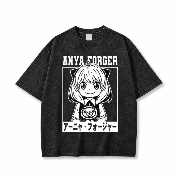 Koszulka T-shirt anime Spy x Family Anya Forger - czarna sprana