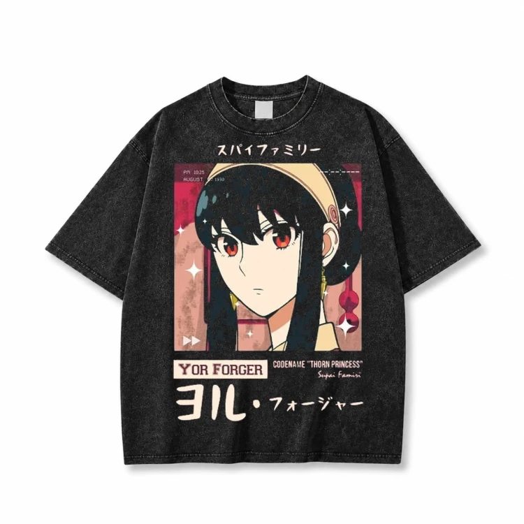 Koszulka T-shirt anime Spy x Family Yor - czarna sprana